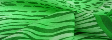 Yeşil-beyaz çizgili ipek kumaş, Afrika tarzı zebra derisi. Tasarımcı için, tasarımın taslağı, dekoratörün çevresi. Arkaplan dokusu koleksiyonu