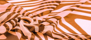 İpek kumaş, kahverengi ve beyaz soyut çizgiler. Soyut kahverengi ve beyaz desenlerin sihirli şekli. Retro modern dekor, tekstil sanatı, tasarım, doku, 