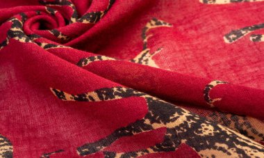 Desen, Arkaplan, Dekor, Art Nouveau, Tekstil, Sanat, Tasarım, Geyik silueti baskılı kırmızı pamuk kumaş, modern fütürist ince resim,