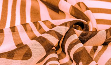 İpek kumaş, kahverengi ve beyaz soyut çizgiler. Soyut kahverengi ve beyaz desenlerin sihirli şekli. Retro modern dekor, tekstil sanatı, tasarım, doku, arkaplan, kalıp