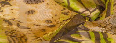 Doku, desen, arkaplan, koleksiyon, ipek kumaş, kadın narin atkı, yeşil-kahverengi renk, soyut baskı, zarif tasarım.