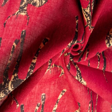 Modern dekor, Tekstil Sanatı, Tasarım, Geyik silueti desenli kırmızı pamuk kumaş, modern fütüristik resim. Doku, arkaplan, desen,