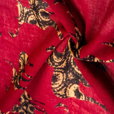 Desen, Arkaplan, Dekor, Art Nouveau, Tekstil, Sanat, Tasarım, Geyik silueti baskılı kırmızı pamuk kumaş, modern fütürist ince resim,