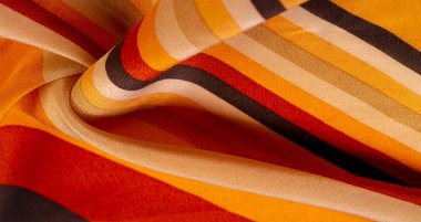  Çizgili kumaş, kahverengi-kırmızı-bej çizgiler, zarif tasarım. Hassas ipek kumaş. Yüksek çözünürlüklü doku, kalıp, arkaplan, koleksiyon