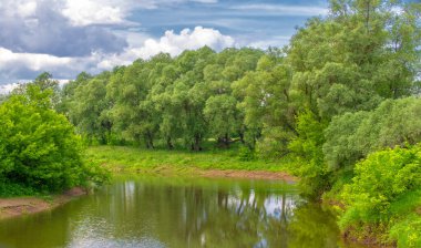 Yaz, gök gürültülü bulutlar, mavi gökyüzü, sel basmış çayır tarlaları, yaz renklerinin kokusu ve çeşitli kır çiçekleri.