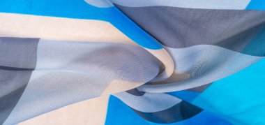 İpek kumaş, çok renkli grunge mavi gri beyaz. bohem baskı, doku, arkaplan, desen