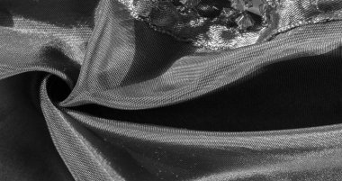 Siyah ipek kumaş, siyah cam boncuklarla süslenmiş, boncuklarla süslenmiş, tasarım kartı, arkaplan dokusu