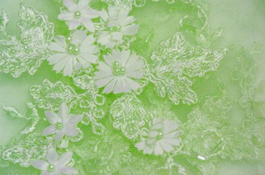 Açık yeşil dantel desenli arka plan. Eski dantel ve safir çizgileri kartpostallarda kullanılabilir. Posta kağıtları ve duvar kağıtları.