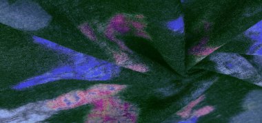 Kelebek desenli yeşil yün kumaş. Yeşil kırmızı mavi. Dekor modern, tekstil sanatı, doku, arkaplan, desen