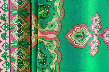 desen, arkaplan, çok renkli ipek kumaş yeşil arka planda desenli, jakoza desenli