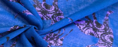 Geyik desenli mavi pamuk kumaş, modern dekor, tekstil sanatı, tasarım, modern fütüristik resim. Doku, arkaplan, desen,