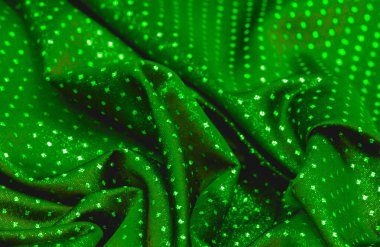 Küçük puantiyeli metalik parıltılı kumaş. Yeşil renk, çarpıcı bir metalik kumaş tasarımı ile bir sonraki etkinliğinizin ilgi odağı olacak. İnanılmaz pürüzsüz ve canlı bir parıltı sunacak.