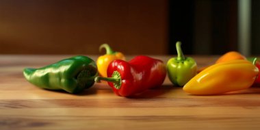 a variety of mexican peppers on a bright wooden table. Under the cozy sunshine clipart