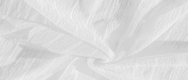 İpek kumaş. Beyaz buruşuk kumaşın dokusu. Beyaz buruşuk, dalgalı yüzey dokusu. Yakın çekim, yumuşak odaklanma. arkaplan, kalıp