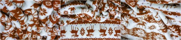 Winter-themed velvet fabric with soft, dense pile Snow deer and snowflake print Brown and white tones give winter clothing a soft and cozy feel