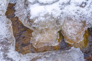 Nehir kışın donar. Ormandaki en sevdiğim kış nehri sessizliği büyüleyiciydi. Sadece rüzgarın sesi ve akan akarsu yüzünden kırılmıştı. Hala hayatta, suyun altında. kar ve buz
