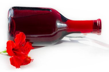 Kırmızı şaraplı bir şişe. Bira insanlar tarafından yapılır, şarap Tanrı tarafından yapılır.