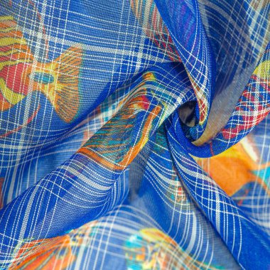 Lacivert ipek kumaş, mercan resifi balığı, deniz teması. Çocuk sanatı. arkaplan, doku, desen