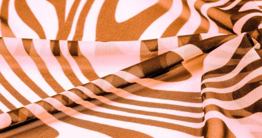 İpek kumaş, kahverengi ve beyaz soyut çizgiler. Soyut kahverengi ve beyaz desenlerin sihirli şekli. Retro modern dekor, tekstil sanatı, tasarım, doku, 