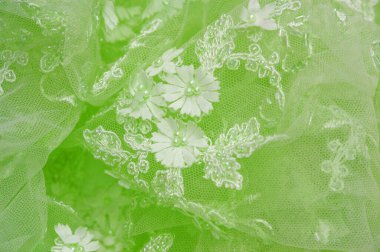 Açık yeşil arkaplan desenli eski dantel ve safir çizgilerin soyut desenli ve kartpostallarda kullanıma uygun desenli dantelli arkaplan.