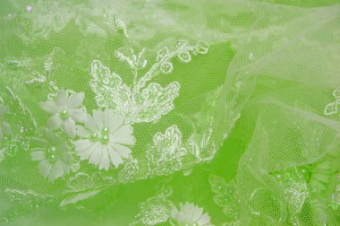 Soyut arkaplan tasarımlı açık yeşil dantel. Doku kartpostallar, posterler, dokular veya duvar kağıtları gibi çeşitli amaçlar için kullanılabilir. Eski dantel ve safir çizgileri içerir