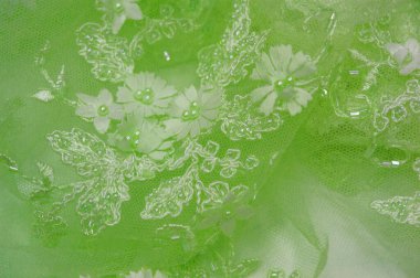 Açık yeşil dantelli, dokulu arka plan. Klasik dantelli ve safir çizgili soyut tasarım. Kartpostallarda kullanılabilir. Posterler. Dokular. ya da duvar kağıdı