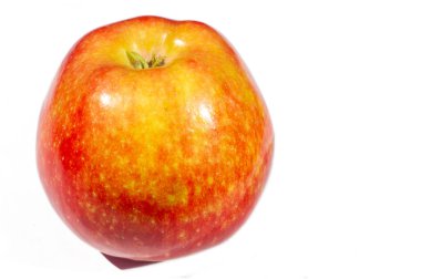 Beyaz arka planda elma. Elmalar çok çeşitli sağlık faydaları sağlayan besleyici bir güç kaynağıdır. Kalorileri düşük ve lifleri yüksek. Vitamin ve mineraller için mükemmel bir kaynak..