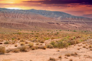 Boguty 'nin Kızıl Dağları. Çöl günbatımının ruhani ışıltısı nefes kesen bir tuval boyar. Kum üzerindeki dinginlik, uçsuz bucaksız güzelliği karşısında sizi dehşete düşürür.