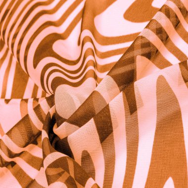 İpek kumaş, kahverengi ve beyaz soyut çizgiler. Soyut kahverengi ve beyaz desenlerin sihirli şekli. Retro modern dekor, tekstil sanatı, tasarım, doku, 