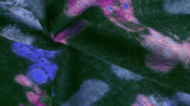 Kelebek desenli yeşil yün kumaş. Yeşil kırmızı mavi. Dekor modern, tekstil sanatı, doku, arkaplan, desen