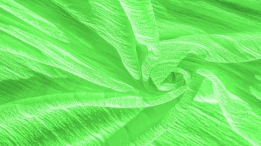 İpek kumaş. Yeşil kırışık kumaş dokusu. Yeşil buruşuk, dalgalı yüzey dokusu. Yakın çekim, yumuşak odaklanma. arkaplan, kalıp