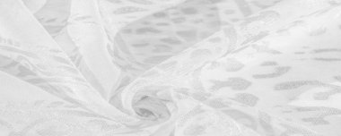 İpek kumaş, kar beyazı kumaş. Beyaz arka planda zarif çiçeklerin gölgeleri, Paisley 'nin fotoğrafı. Doku, desen, koleksiyon