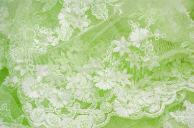 Soyut arkaplan tasarımlı açık yeşil dantel. Doku kartpostallar, posterler, dokular veya duvar kağıtları gibi çeşitli amaçlar için kullanılabilir. Eski dantel ve safir çizgileri içerir