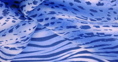 Mavi beyaz çizgili ipek kumaş, Afrika tarzı zebra derisi. Tasarımcı için, tasarımın taslağı, dekoratörün çevresi. Arkaplan dokusu koleksiyonu
