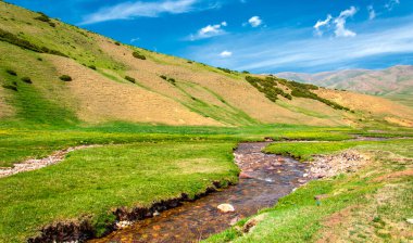Dağlarda yaz. Dağlık arazide bir nehir. Yaz manzarası. Binlerce yorgun, sinirli, aşırı medeni insan, dağlara gitmenin eve gitmek demek olduğunu anlamaya başlıyor..