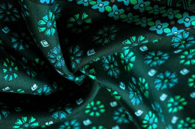 İpek kumaş. yeşil, yeşil ve huş ağacı çiçekleri, yoğun kumaş, triasetat liflerine dayalı çift taraflı. Arkaplan, Desen Dekoru