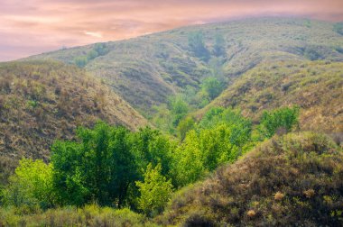 Dağ eteklerinde iyi yürüyüşler. Çarpıcı manzaralar için dik tepelere tırman. Yaz günü macerası için mükemmel bir hava..