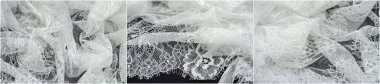 Siyah ve beyaz el yapımı dantel aksesuarlar zarif ve sakin. Karmaşık Jacquard desenli eşsiz bir tasarım.