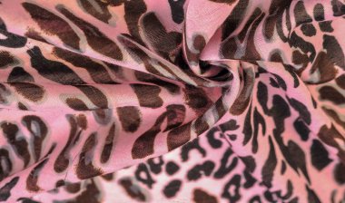 Pembe ipek kumaş, leopar deseni, hayvan derisi, Afrika teması. doku, arkaplan, desen,