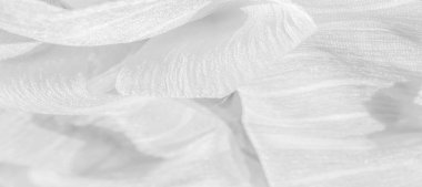 İpek kumaş. Beyaz buruşuk kumaşın dokusu. Beyaz buruşuk, dalgalı yüzey dokusu. 
