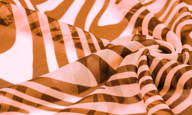 İpek kumaş, kahverengi ve beyaz soyut çizgiler. Soyut kahverengi ve beyaz desenlerin sihirli şekli. Retro modern dekor, tekstil sanatı, tasarım, doku, 