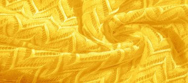 Sarı kumaş, çok katmanlı ipek dantel, birinci sınıf kış örgü şalı. Desen, arkaplan, desen, ipek