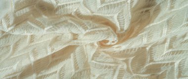 Doku, arkaplan, desen, ipek kumaş, katmanlı dantel tül, sonsuz döngüler şeklinde elmas örgü eşarp - beyaz