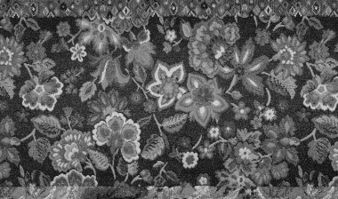 Kusursuz. Brocade. Lezzetli siyah mürekkep, bu lüks siyah ipekten esinlenilmiş demet üzerinde karmaşık çiçekler ve büyüyen dalları özetliyor. Parlayan siyah bir arka planda, sarmaşığa benzeyen birçok dal vardır..