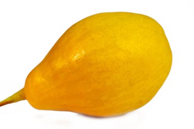 Taze ve temiz bir armut fotoğrafı. Sulu dokuya ve zengin vitamin içeriğine dikkat çeker. Yemek blogcuları ya da beslenme siteleri için ideal. Kolay kesim ve çok yönlü kullanım için beyaz arkaplan.