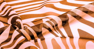 İpek kumaş, kahverengi ve beyaz soyut çizgiler. Soyut kahverengi ve beyaz desenlerin sihirli şekli. Retro modern dekor, tekstil sanatı, tasarım, doku, 