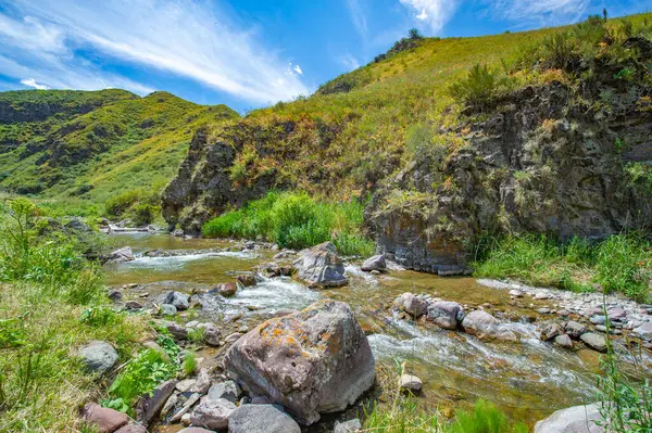 Kayalık kanyonda akan nehrin doğal güzelliğini hissedin. Kendini dağların sakin atmosferine daldır. Bu resmedilmeye değer manzarada gizli doğa harikalarını keşfedin..