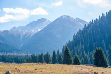 Sonbahar Tien Shan dağlarının çarpıcı güzelliğinin tadını çıkar. Canlı yaprakların ve yükselen tepelerin muhteşem manzarası. Doğayı sevenlerin sonbaharın sihrine kapılmaları için cennet gibi bir yer..