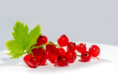 Frenk üzümünün yakın plan fotoğrafları. Derinlik katmak ve meyveye odaklanmak için arka planda bulanıklık. Fotoğraflarda parlak kırmızı renkler. Gıda fotoğrafçılığı veya ürün gösterimi için ideal.