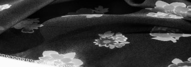 Zarif Beyaz Çiçek desenli zarif Siyah Kumaş İç Tasarım veya Üst Düzey Moda İçin Mükemmel
